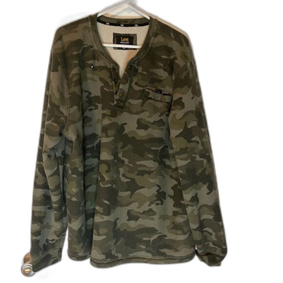 Lee Shirt XL Men’s Camo Henley Long Sleeve Faux Sherpa Lined Gorpcore Cabincore - Picture 6 of 8